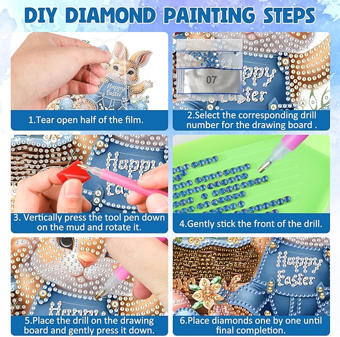 DOMROM Rabbit Diamond Art Hanging Kit for Adults, Easter Special Shaped Crystal Diamond Painting Rabbit Pendant, DIY Diamond Art Suncatchers Animal for Home Garden Wall Decor Gift
