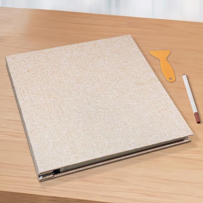 Large Photo Album Scrapbook, Holds 4x6, 8x10 Pictures, Self-Adhesive Pages for Baby, Wedding, Travel & Family Memories, Includes Metallic Pen & Scraper, DIY Memory Book for Gifts 13"x12.8" 60 Pages