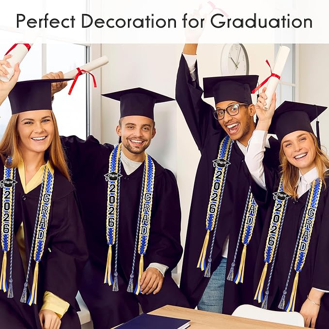 YLOLUL 16 Pcs Graduation Leis 2026 Graduation Candy Lei Kit with Honor Cord Class of 2026 Graduation Ribbon Money Lays Necklace Graduation Gift Party Accessories for Women Men