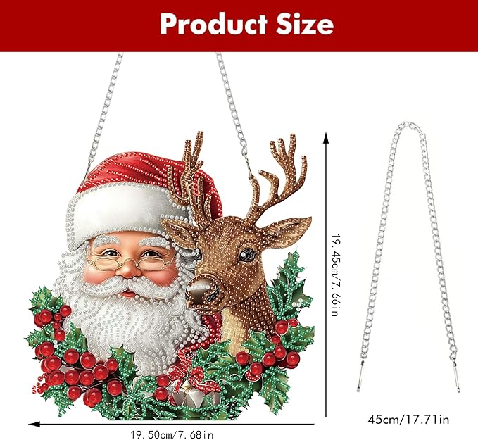 Miwixy Christmas Hanging Diamond Art Kits for Adults, Santa Claus Xmas Deer Special Shaped Diamond Painting Ornament Kit DIY Double-Sided Pattern Window Pendant Gem Art Kit Home Wall Decor