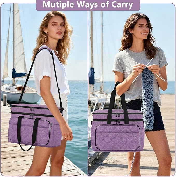 IBFUN 3PCS Crochet Bag with Wrist Yarn Holder, Large Yarn Storage Tote Waterproof Knitting Bag Organizer with Adjustable Strap for Hooks, Needles (Up to 14"), Accessories, Crochet Lovers, Tangle-Free
