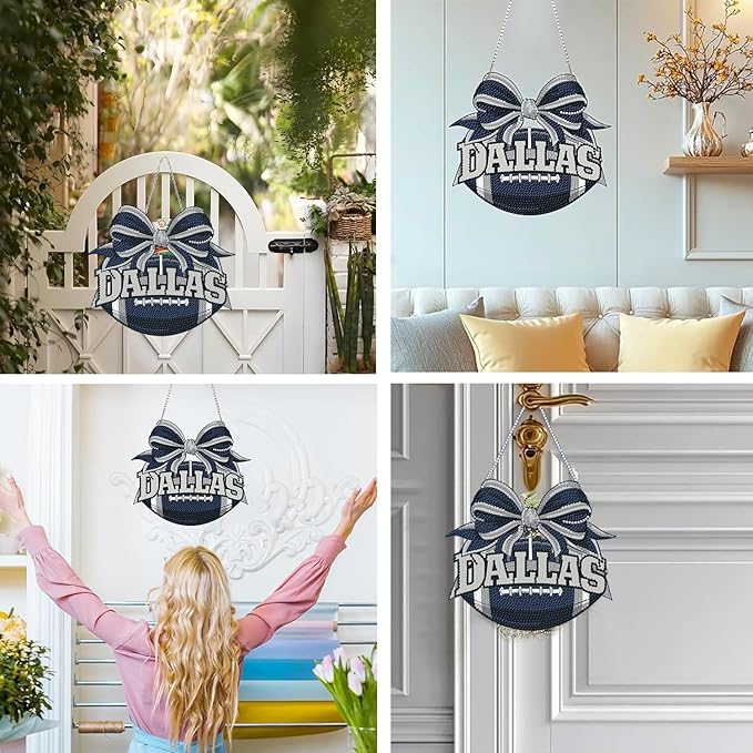 Rertcioph Football Diamond Art Hanging Kit for Adults, DIY Acrylic 5D Diamond Painting Hanging Ornament for Dallas Home Wall Decor and Gift