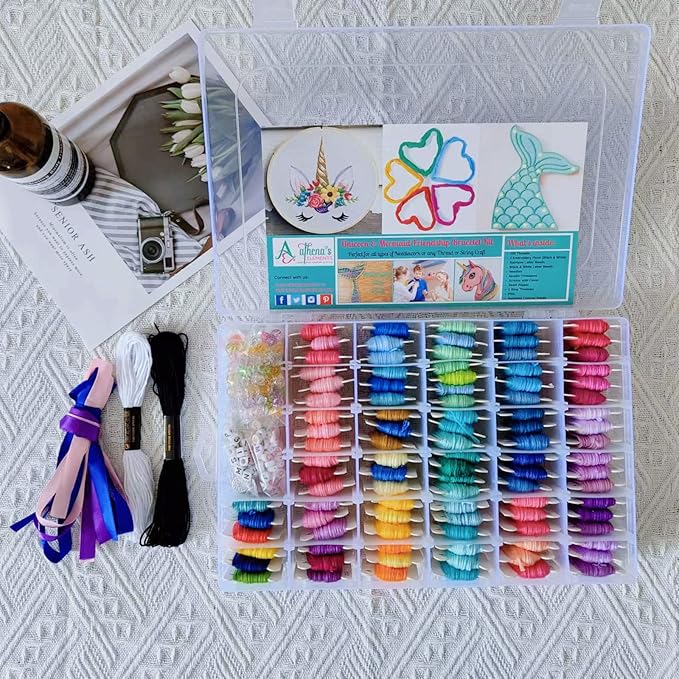 Athena's Elements 276Pcs Embroidery Kit, Cross Stitch Kits, Friendship Bracelet String Kit with Organizer Box-Included 100pcs Friendship Bracelet Floss Thread, Cross Stitch Kits, Gifts