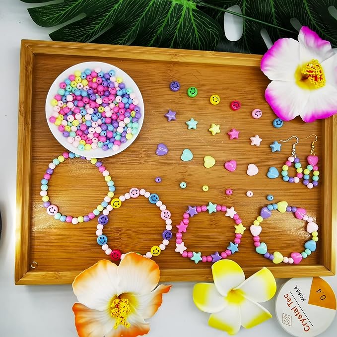 900Pcs Candy Color Acrylic Heart Beads Star Beads Happy Face Bead Assorted Plastic Pastel Beads Cute Beads Circle Loose Spacer Beads Bulk for Bracelets Jewelry Making DIY Crafts Necklace Phone Charm