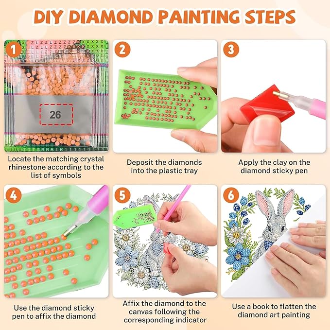 Masendp Easter Bunny Wreath Diamond Painting Double-Sided Hanging Ornament Set, DIY Irregular Shaped Rhinestone Window Decoration Set, Suitable for Home and Garden Wall Decoration Gifts