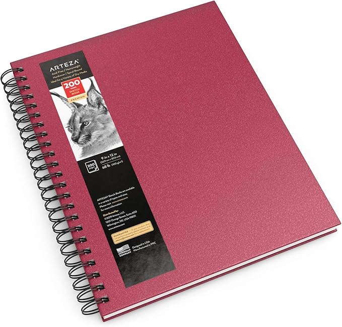 ARTEZA Spiral Sketch Book 9x12 Drawing Pad 100 Sheets Sketch Pads for Drawing for Adults & Teens