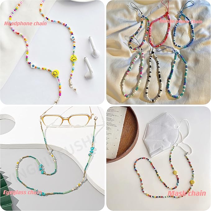 8600 pcs 4mm 6/0 48 Colors Glass Seed Beads, Charms Bracelet Jewelry Making Beads Kit Gifts Small Craft Glass Beads with Beading Elastic String for Bracelets Earrings Necklaces Making(48 Colors)