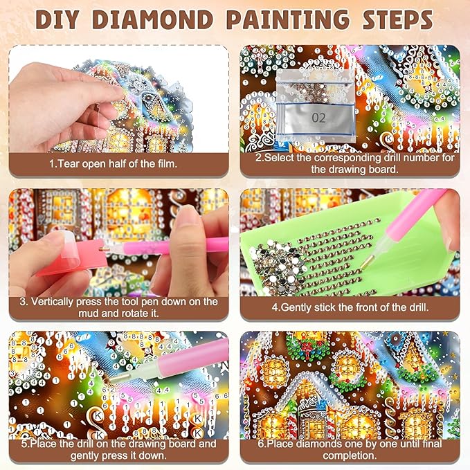 DOMROM House Diamond Art Hanging Kits for Adults Beginners, Special Shaped Crystal Diamond Painting House Pendant, DIY Diamond Art Suncatchers Christmas for Home Garden Wall Decor Gift