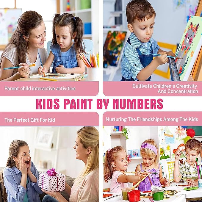 4 Pack Cat Paint by Number for Kids with Wooden Frame, Paint by Numbers for Kids Cats Ages 4-8-12, Easy Cat DIY Acrylic Oil Painting Kits for Home Wall Decor (8X8 inch)