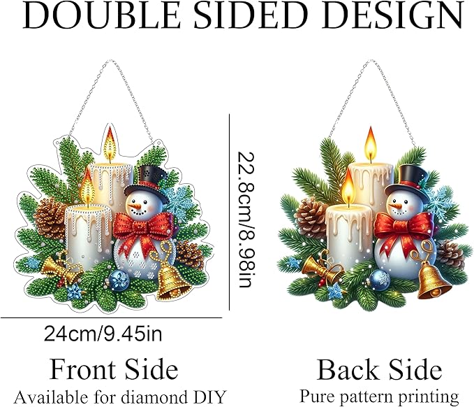 JJFox Diamond Art Hanging Kit for Adult,Special Shaped Rhinestone,Double Sided DIY Acrylic Diamond Art Painting Window Pendants Home Garden Wall Hanging Kits Hanging Ornament (Christmas)