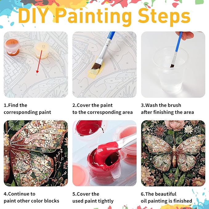 Paint by Numbers for Adult, Butterfly Paint by Numbers Kit for Adults Beginners, DIY Acrylic Oil Painting Kits with Brushes for Home Wall Decor 16x20Inch