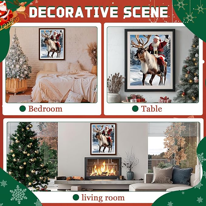 EMIEAUFG Christmas Diamond Art Kits for Adults, Santa Deer Diamond Paiting Kit for Beginners, 5D DIY Round Full Drill Craft Diamond Dot Gem Art, Home Wall Decor 12" x 16"