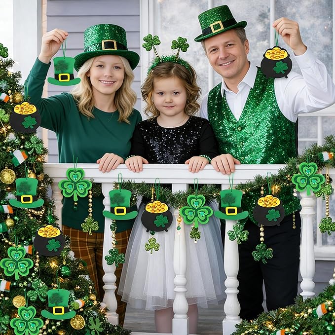 Tlswshsy 24 Pack St. Patrick's Day Rhinestone Foam Craft Kit, Shamrock Gold Coin Pot Hat DIY Ornament, Irish Foam Craft Decoration for Irish Home Party Decoration Supplies Classroom Crafts Project