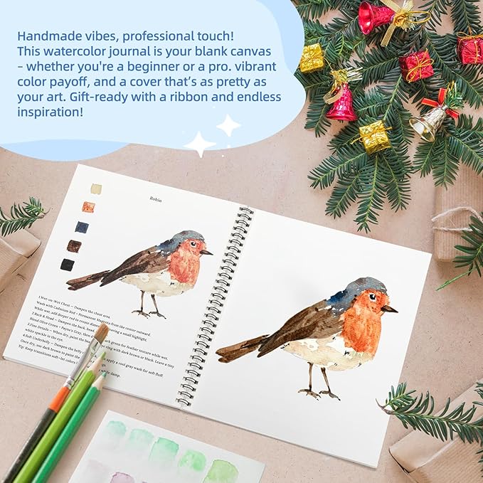 Teswarha Watercolor Workbook Using Thick Real Cotton Watercolor Paper for Adults Teens Spiral Bound 300GSM Art Paper 12 Sheets Birds 8.2 x 9.8in