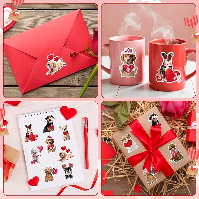 h1vojoxo valentine’s day sticker rolls - 1000pcs valentine’s day holiday dog stickers for kids classroom 16 design valentines cute dog sticker for craft valentines funny dogs stickers for envelope