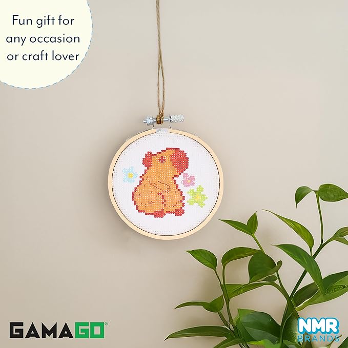 GAMAGO Capybara Cross Stitch Embroidery Kit – DIY Needlework Craft Set with Hoop, Fabric, Floss & Instructions, Cute Beginner Embroidery Kit for Kids, Teens, & Adults