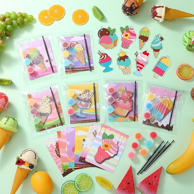 Geelin 24 Sets Summer Suncatchers Ornaments Decorations Ice Cream DIY Window Paint Art Christmas Suncatchers Craft Kits Sun Catchers for Birthday Summer Party Gift