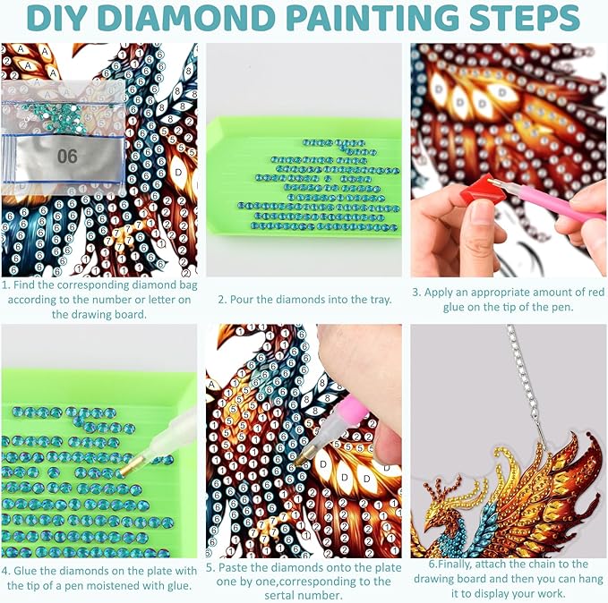MEIYUDA Phoenix Diamond Art Hanging Kits for Adult, Butterfly Phoenix Diamond Painting Hanging Kits Ornaments, DIY Special Shaped Rhinestone Window Pendants Kit for Home Garden Wall Decor Gift