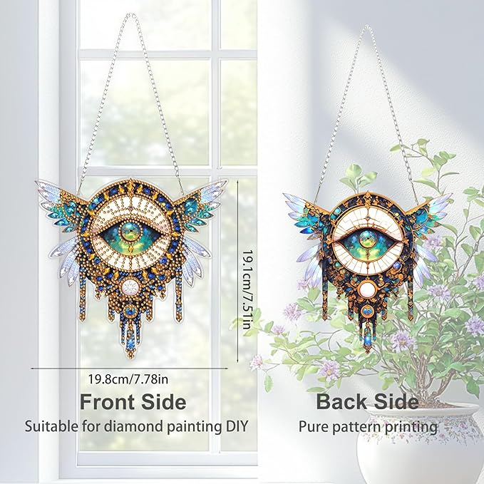 TOSTOG Diamond Art Hanging Kits for Adults, Evil Eye Diamond Painting for Adults Window Pendant, Seeing Eye Special Shape Diamonds Diamond Painting Hanging Pendant Kit for Wall Home Decor Gift
