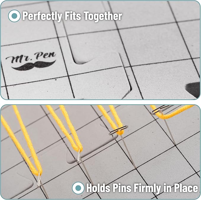 Mr. Pen- Blocking Mats for Knitting & Crochet Projects, 12" x 12", 9 Pack with 150 pcs T-Pins, Gray Aligned Grid Knitting Blocking Mats and Pins, Water & Heat Resistant