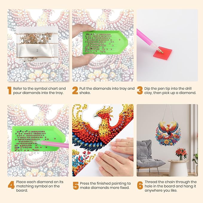 MXJSUA Phoenix Diamond Art Hanging Kits for Adults Beginners, DIY Acrylic Special Shaped Crystal Animals Diamond Gem Art Pendant Drills Painting Ornament for Home Wall Decor and Gift