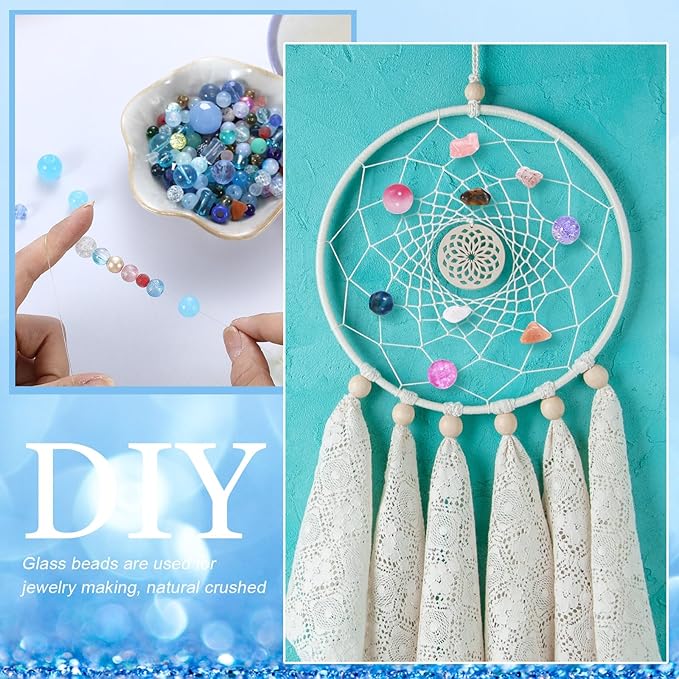 Sureio 1300 Pcs Assorted Glass Beads for Jewelry Making, About 0. 9 Pounds Multicolor Crystal Stone Beads Bulk, 5-13mm DIY Lamp Work Arts and Crafts Decorative Hobby Artistry Making Supply(Ocean Blue)
