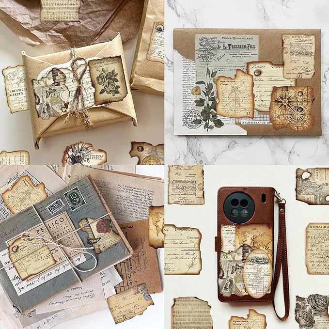 PRSTINCOL Vintage Journaling Stickers,Scrapbook Supplies for Planners,100Pcs Junk Journal Supplies with Antique Map Prints, Distressed Edges for Teenagers Adults
