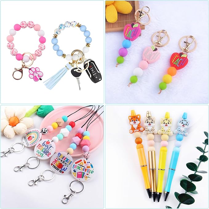 300Pcs Silicone Beads 15mm, 30 Colors 15mm Silicone Print Bead for Keychain Making, Round Rubber Beads Bulk for Pens and Bracelet Making