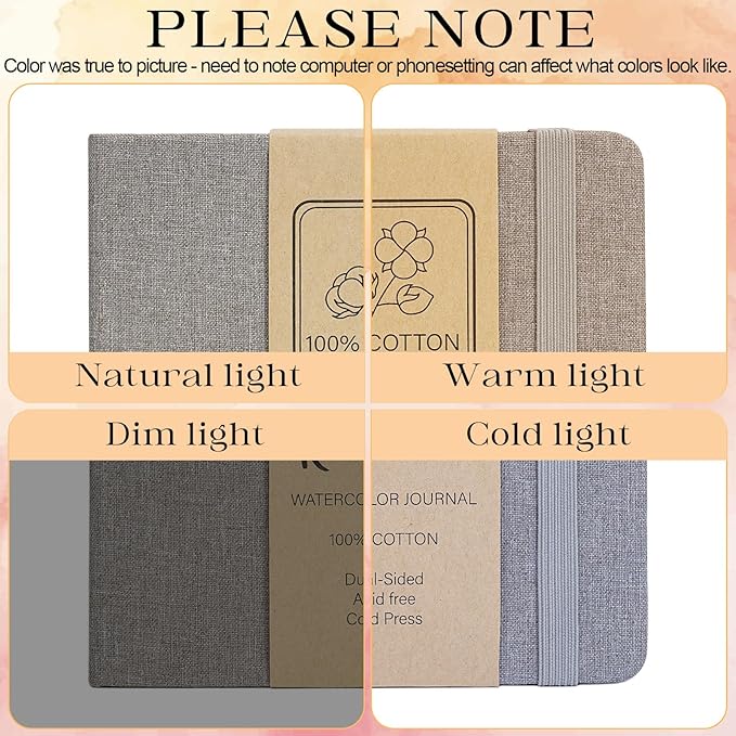 Watercolor Journal Sketchbook, 5.5" x 5.5" Sketch Books Artist Cotton Watercolor Paper, Linen Cover with Tap Water Pen, 24 Sheets 140 LB, 300 GSM for Travel Sketching On The Go Art, 2 Pack