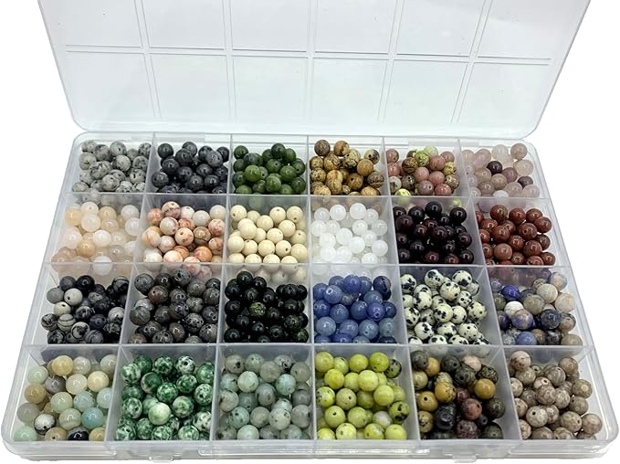 960pcs 6mm Natural Round Stone Beads,Multiolor Crystal Energy Stone,Loose Gemstone Accessories Hole Size 1mm,DIY Smooth Beads Necklace Bracelet for Jewelry Making (6mm 24Color 03 Material-A)