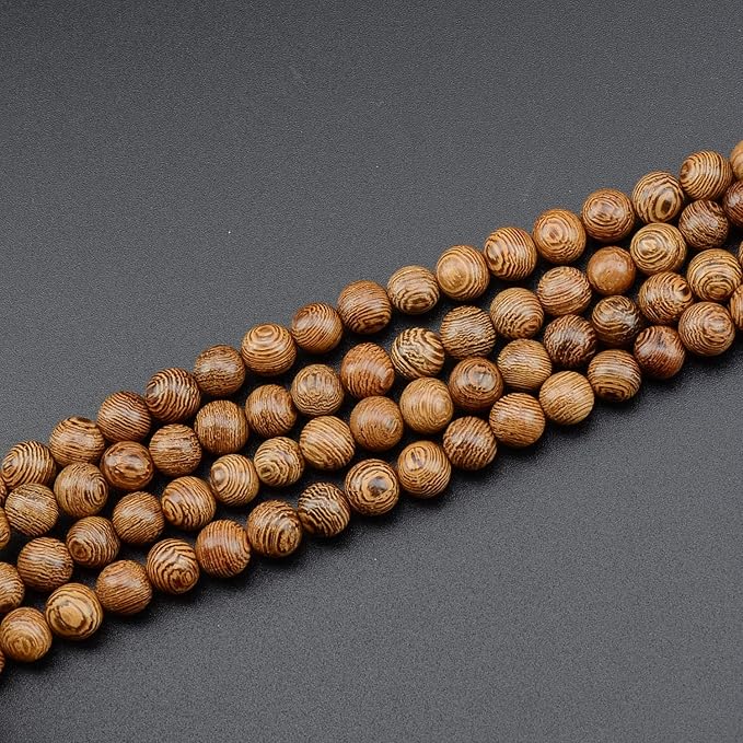 LPBeads 80Pcs Polished 10mm Round Natural Wood Gemstone Loose Beads with Stretch Cord for Jewelry Making Bracelets