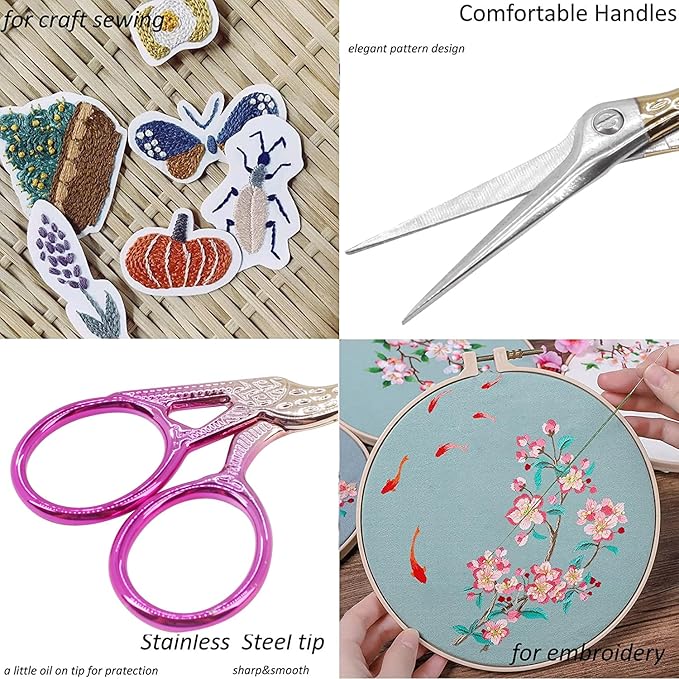 BIHRTC 3.6 Inch Embroidery Scissors Stainless Steel Sharp Tip Scissors with Leather Cover for Cross-stitch Crochet Sewing Crafting Embroidery Threading