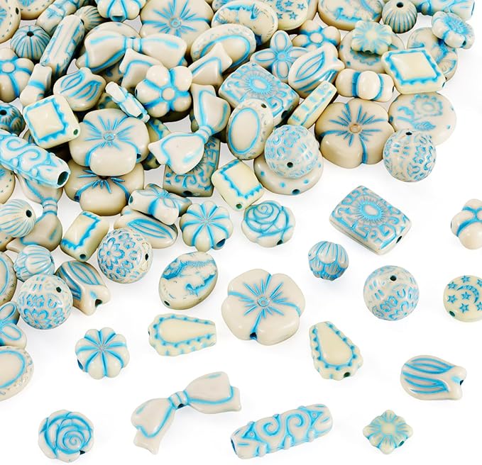 Cheriswelry 132Pcs Assorted Acrylic Beads Vintage Beads Bracelet Making Set Flat Round Flower Butterfly Bead Printed Aesthetic Bead Spacers 9-20mm for Necklace Phone Strap Keychain Jewelry Making