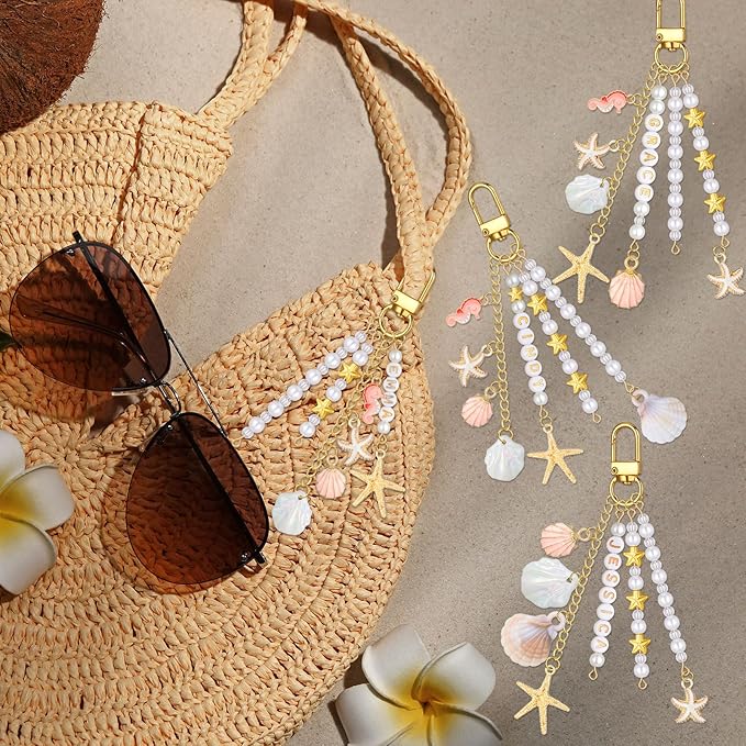 Cunno 776 Pcs Seashell Keychain Making Kit Ocean DIY Craft Key Chain Starfish Pearl Seahorse Letter Name Beads with Keychain Clip and Tool Accessories for Backpacks Purse Tote Bag Crafts DIY Supplies