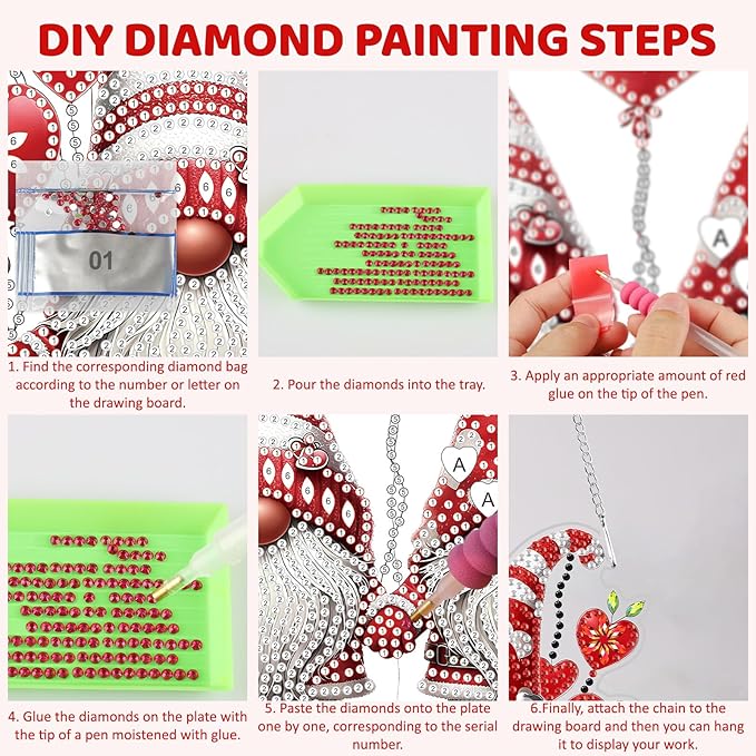 MEIYUDA Valentine's Day Diamond Painting Pendant Kits, DIY Love Gnomes Diamond Art Window Hanging Ornament for Adults, 5D Special Shape Rhinestone Pendant for Home Decoration