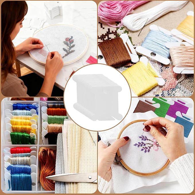 200 Pcs Embroidery Floss Bobbins,Embroidery Thread Organizer Cross Stitch Supplies Embroidery Bobbins,Plastic Embroidery Thread Cards for Sewing Thread Needlework Supplies((White)