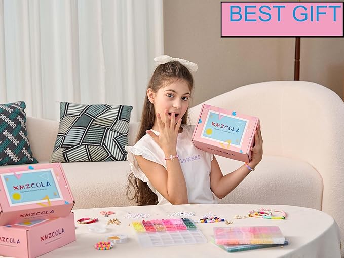 XMZCOLA Clay Beads Bracelet Making Kit, 144 Colors Flat Polymer Friendship Spacer Heishi Beads for Jewelry Making with Letter Beads and Elastic Strings, 2026 Crafts Christmas Gift (144 Colors)