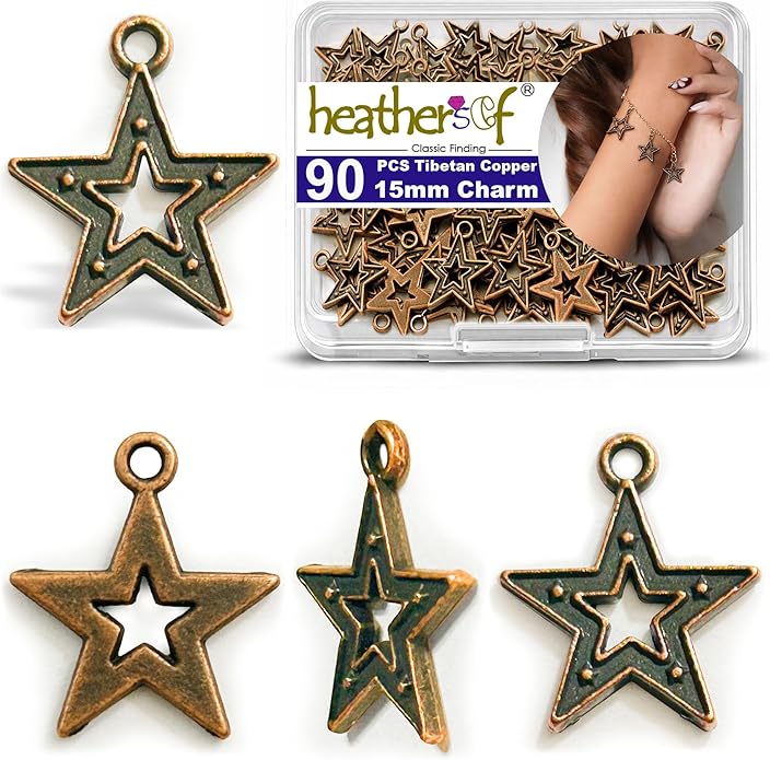 Heather's cf Celestial Beads Moon Charms Pendant Jewelry Making Earrings Necklace Bracelet Kit Findings Jump Rings Lobster Clasp Vintage Finish Plated Non Tarnish Look (Silver Star, 79-150Pcs)