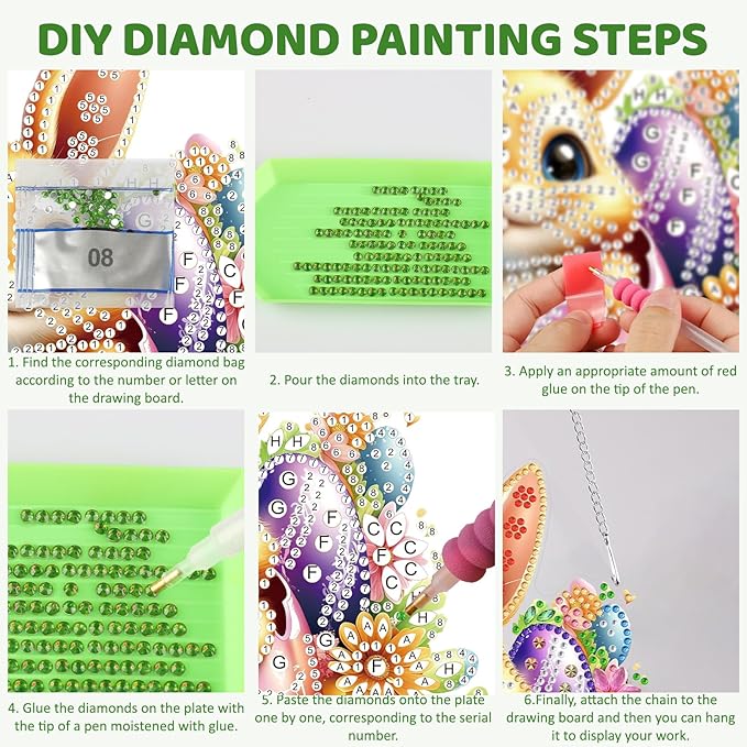 MEIYUDA Easter Bunny Diamond Art Hanging Kits for Adult, Happy Easter Diamond Painting Hanging Kits Ornaments, DIY Colorful Egg Special Shaped Rhinestone Window Pendant for Home Garden Wall Decor Gift