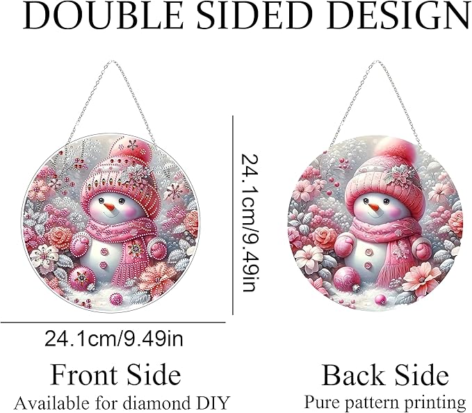 JJFox Diamond Art Hanging Kit for Adult,Special Shaped Rhinestone,Double Sided DIY Acrylic 5D Diamond Art Painting Window Pendants Home Garden Wall Hanging Kits Hanging Ornament (Christmas Snowman-2)