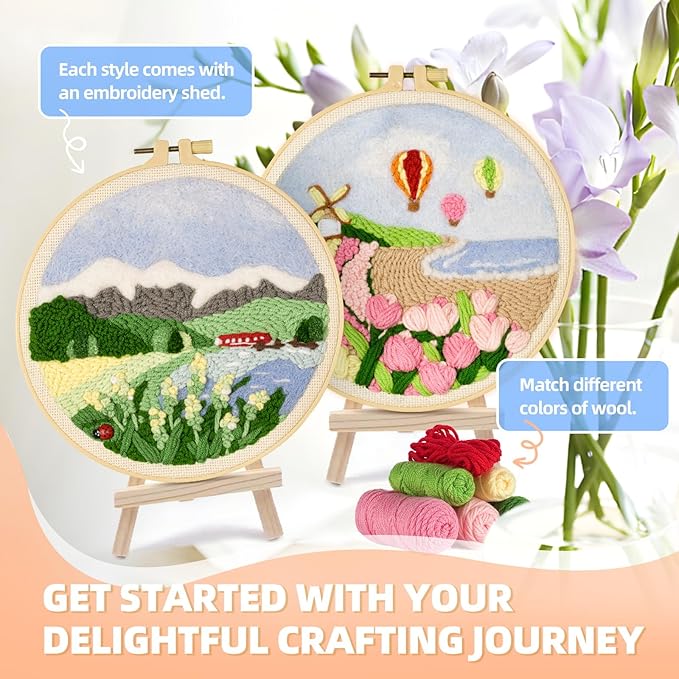 Punch Needle Kits Adults Beginner,Embroidery kit for Beginners,Punch Needle kit for Beginners, Includes All Tools and Materials,Easy to Follow Instructions and Videos(Summer Landscapes)