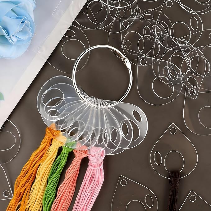 53 Pcs Clear Acrylic Embroidery Floss Drops,Hinged Ring Thread Bobbins for Cross Stitch Sewing,Organizers for Thread Storage DIY Craft Supplies(Style A)