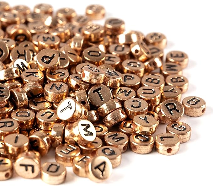 Amaney 600Pcs 7x4mm Rose Gold Round Acrylic Letter Beads Alphabet Letter Beads for Jewelry Making Bracelets Necklaces Key Chains