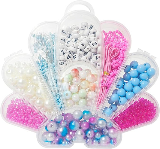 luv her beading kits - necklace making kit & diy friendship bracelet kit for girls - includes 60x 6mm verbiage, 8mm pearl beads & more - jewelry making craft kit for kids ages 6+