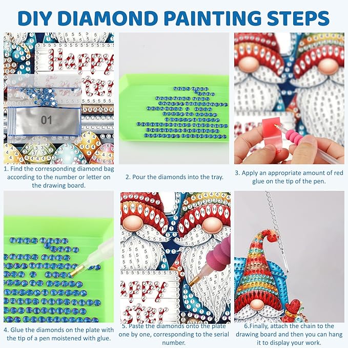 MEIYUDA Gnomes Diamond Art Hanging Kits for Adult, Easter Eggs Diamond Painting Hanging Kits Ornaments, DIY Happy Easter Special Shaped Rhinestone Window Pendants kit for Home Garden Wall Decor Gift