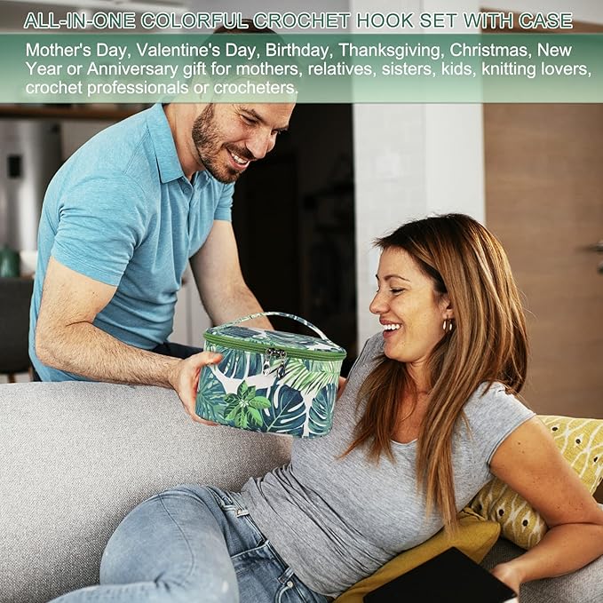 aeelike crochet kits for beginners with yarn, learn to crochet set included crochet hooks supplies diy tools,crocheting kit for adults kids with portable green leaves bag