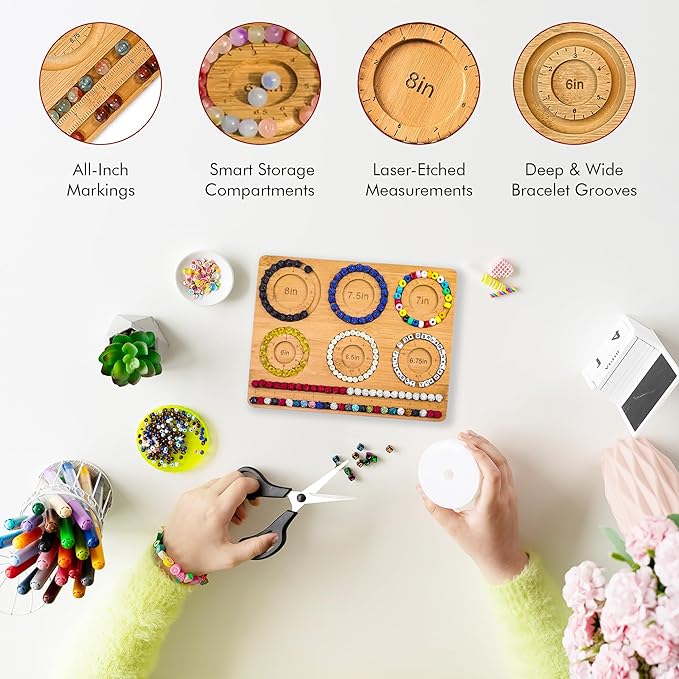 OCTAZI Bamboo Bead Board for Jewelry Making – Natural Bamboo Bracelet & Necklace Design Organizer with Grooved Sizes (Bracelet A)