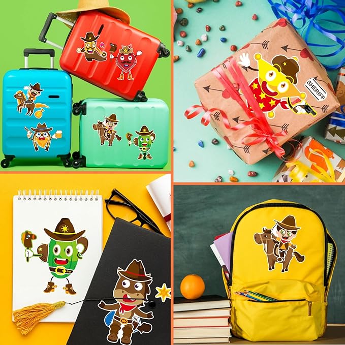 24 sheets western cowboy stickers, make your own cowboy hat boots cactus decals for kids, make a face sticker, art craft party favor supplies