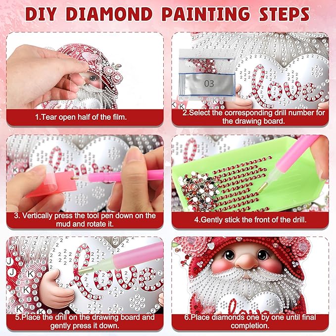 DOMROM Gnome Diamond Art Hanging Kits for Adults Beginners, Special Shaped Crystal Diamond Painting Gnome Pendant, DIY Diamond Art Suncatchers for Home Garden Wall Decor Gift