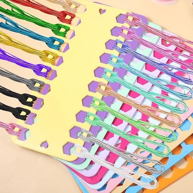 10Pcs Embroidery Floss Organizer, 10 Color Plastic Floss Bobbin, Cross Stitch Thread Storage Cards with 20 Holes and White Labels for Thread Craft DIY Sewing Storage(Mixcolor)